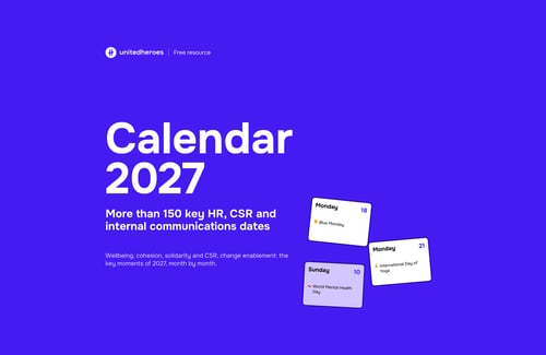 Cover of the United Heroes 2027 calendar: 150+ key HR, CSR and internal communications dates