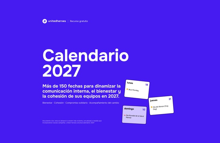 Portada del calendario 2027 de United Heroes: más de 150 fechas clave de RR. HH., RSC y comunicación interna