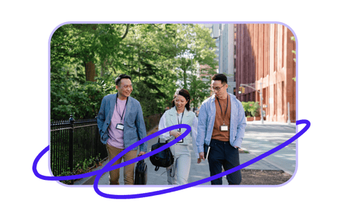 Three colleagues walking together in the city, illustration for the article on choosing a corporate step challenge app