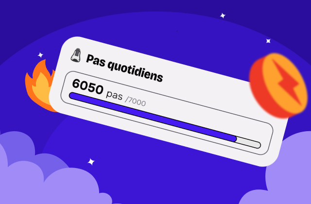 Écran de l'app : jauge d'objectif de pas quotidien