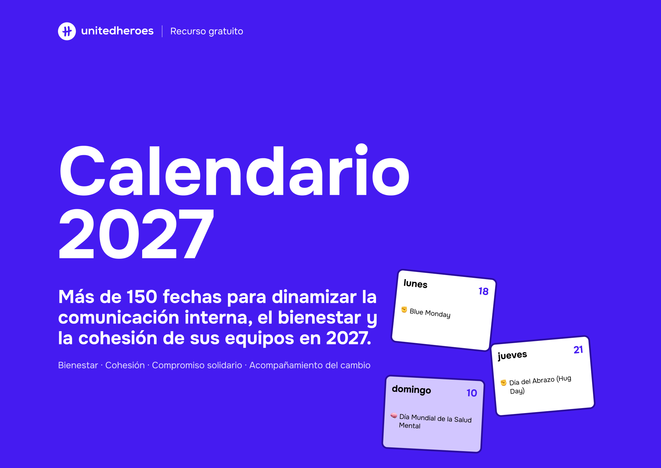 Portada del calendario 2027 de United Heroes: más de 150 fechas clave de RR. HH., RSC y comunicación interna