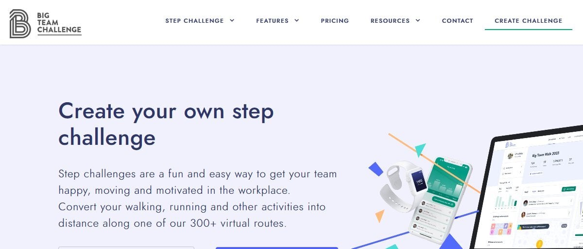 Website preview of Big Team Challenge