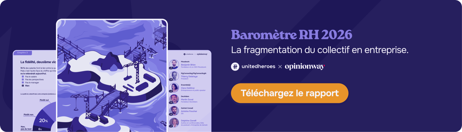 Télécharger le rapport complet du Baromètre RH 2026 - La fragmentation du collectif en entreprise - United Heroes x OpinionWay - 75 pages