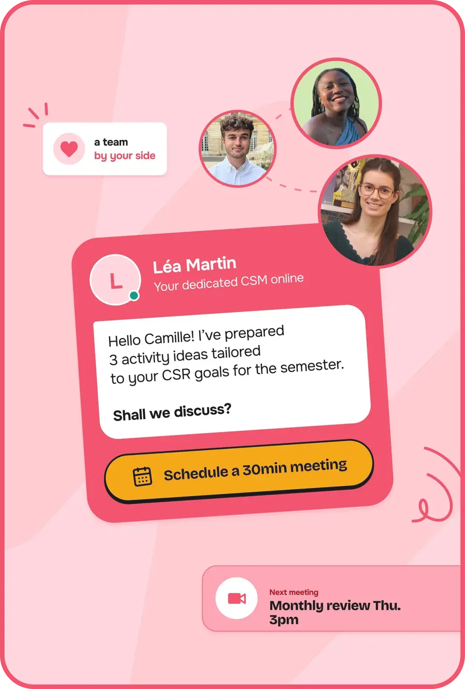My support screen of the United Heroes app: chat with your dedicated CSM and personalized recommendations