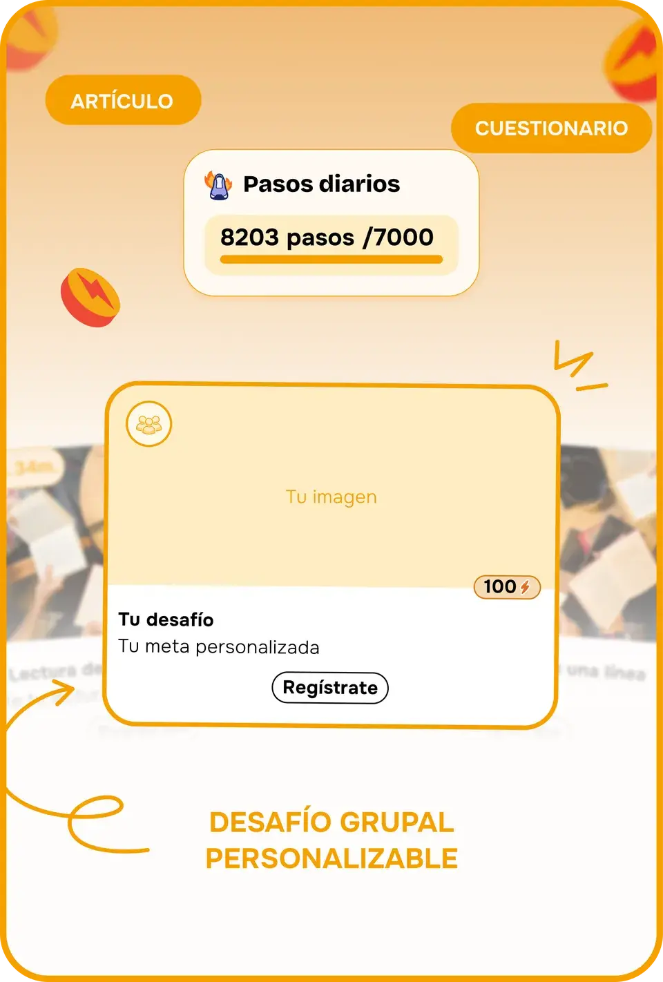Vista previa de la pantalla de Retos y contenidos de la app United Heroes