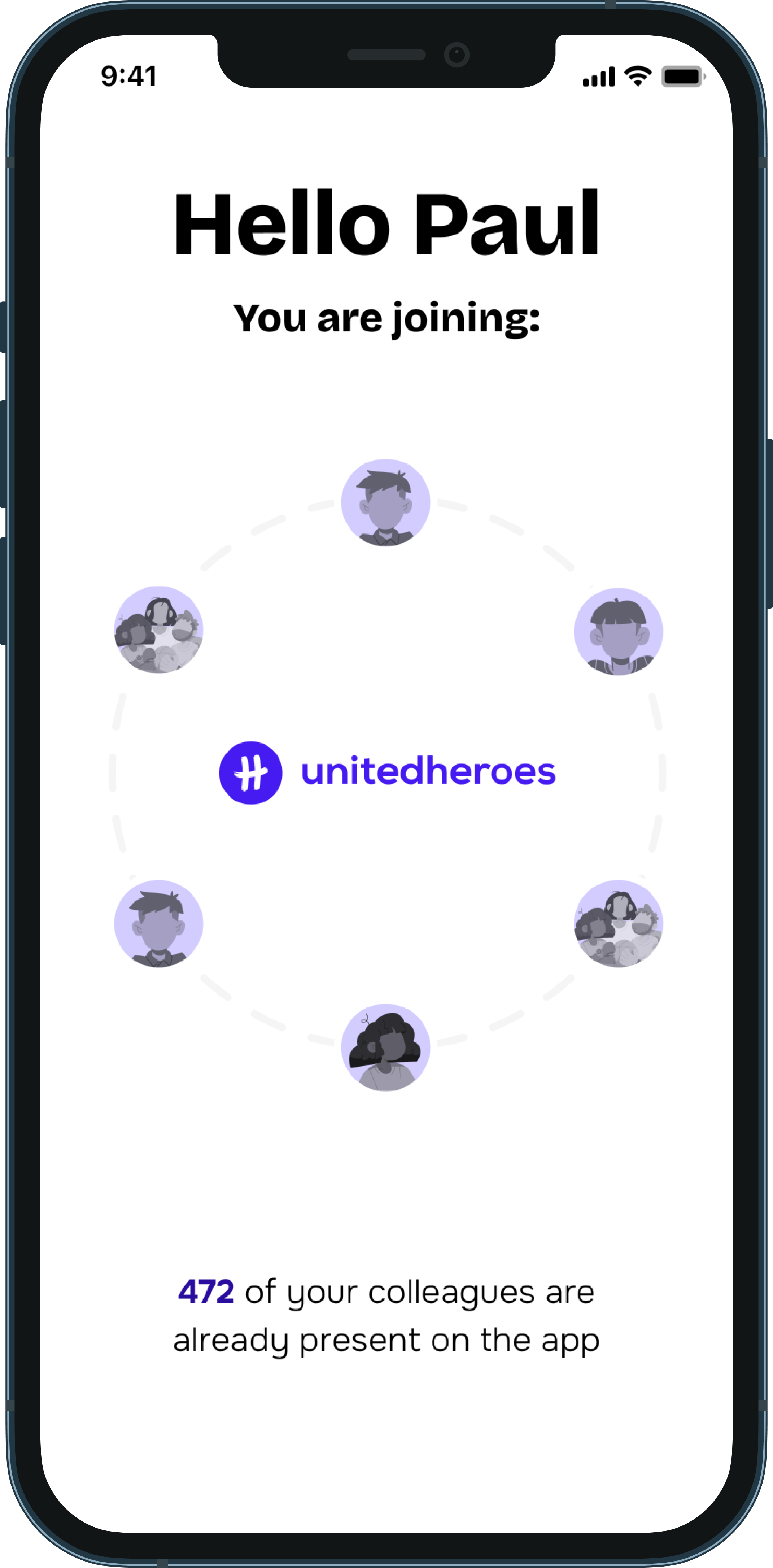 Preview of the United Heroes app Home screen