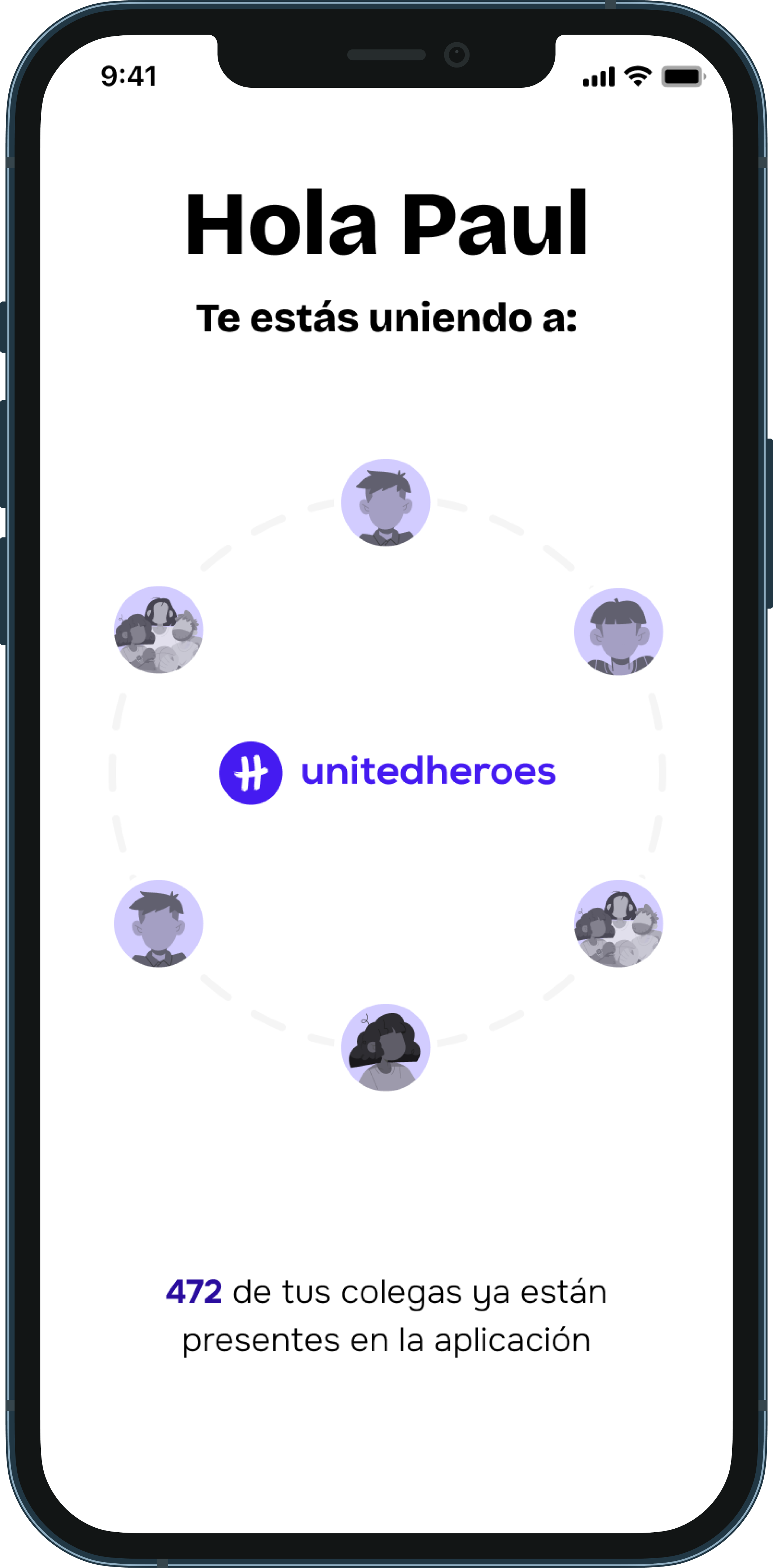 Vista previa de la pantalla de Inicio de la app United Heroes