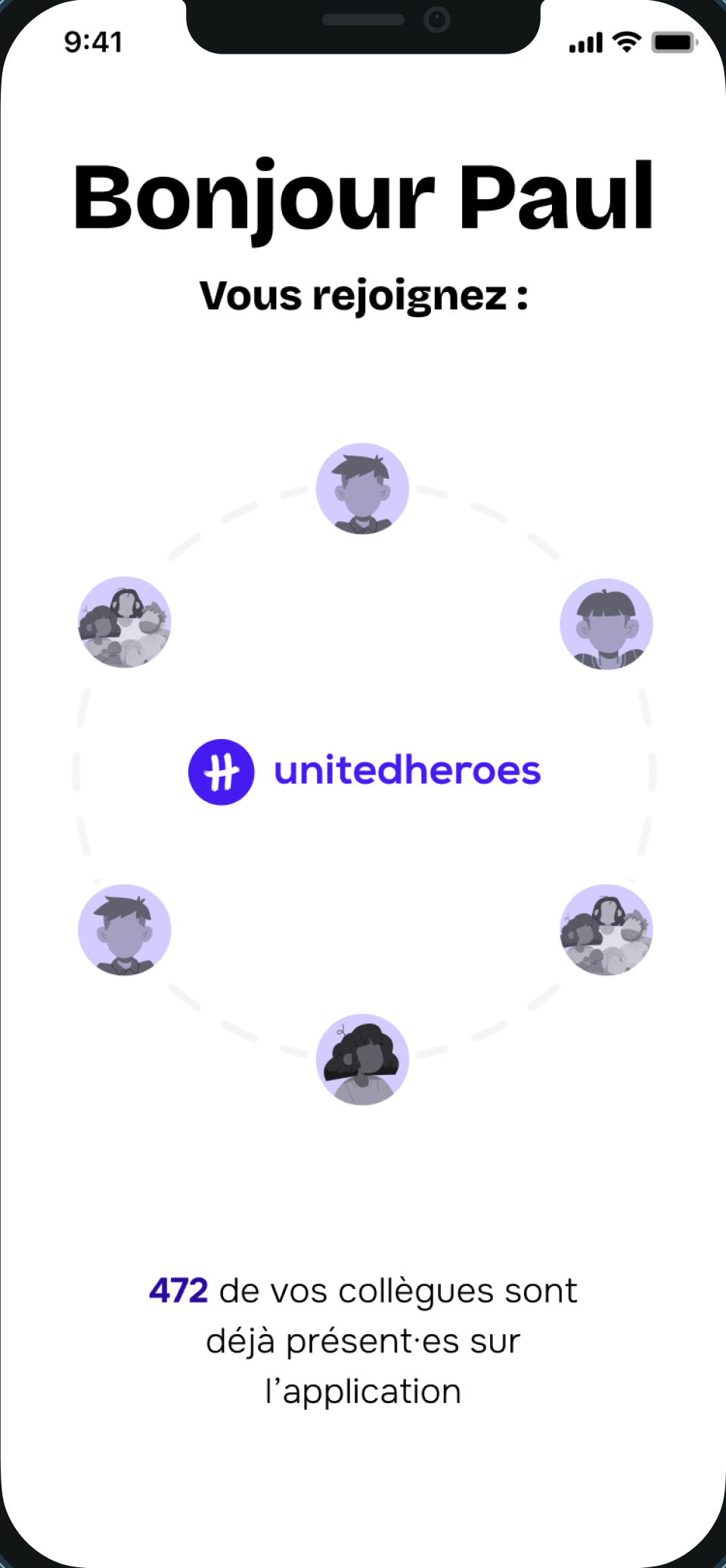 Preview of the United Heroes app Home screen