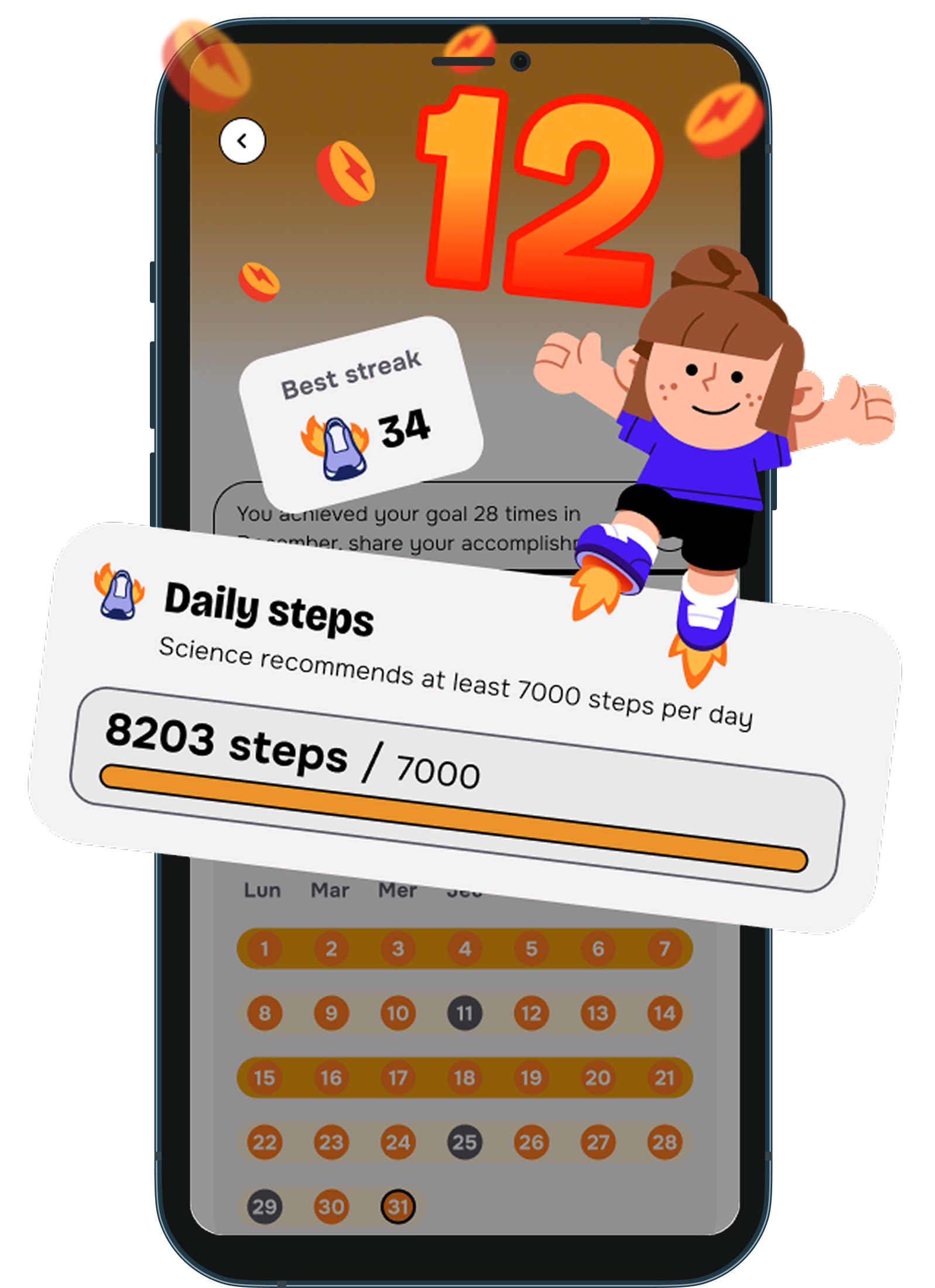 United Heroes app: daily steps streak and best streak