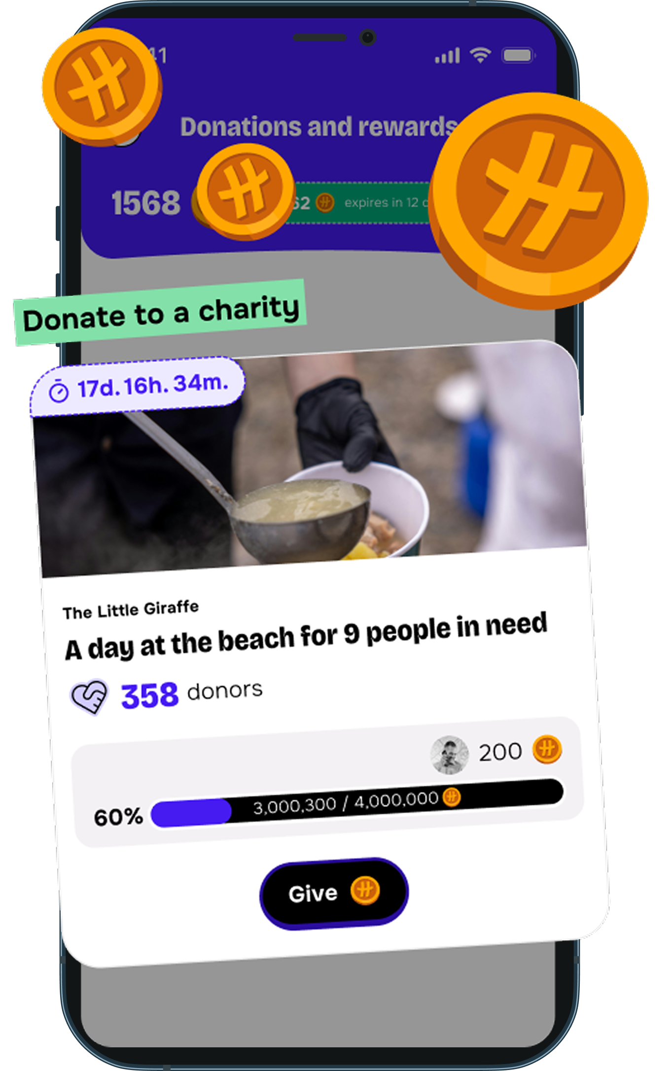 United Heroes app: solidarity pot and donations to a charity